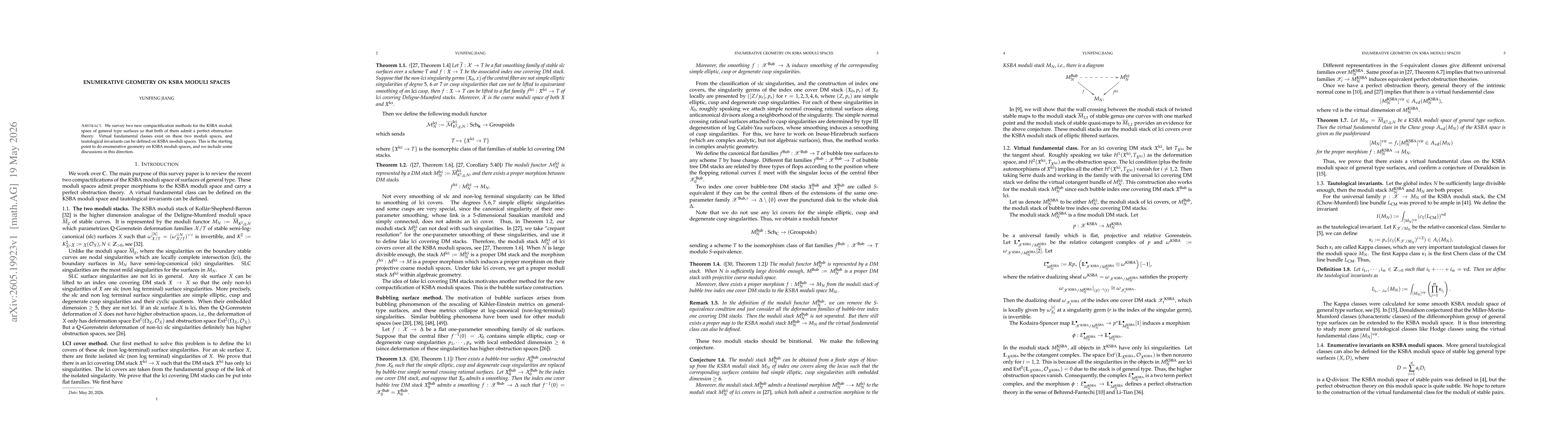 Thumbnail for Enumerative Geometry on KSBA moduli spaces