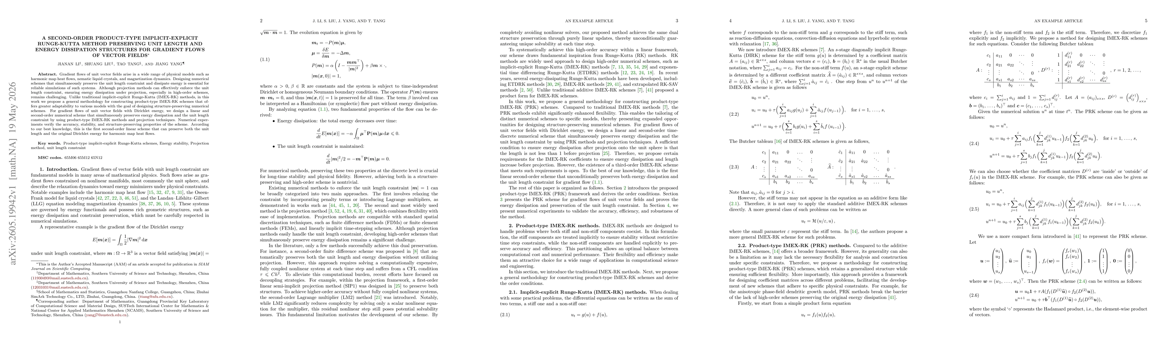 Thumbnail for A second-order product-type implicit-explicit Runge-Kutta method preserving unit length and energy dissipation structures for gradient flows of vector fields