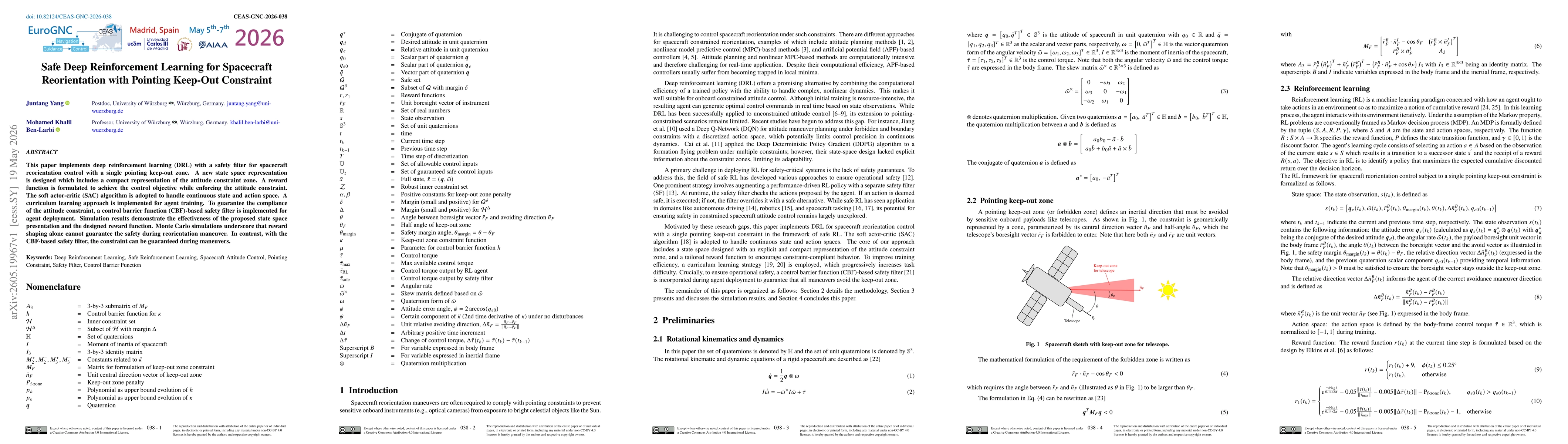 Thumbnail for Safe Deep Reinforcement Learning for Spacecraft Reorientation with Pointing Keep-Out Constraint