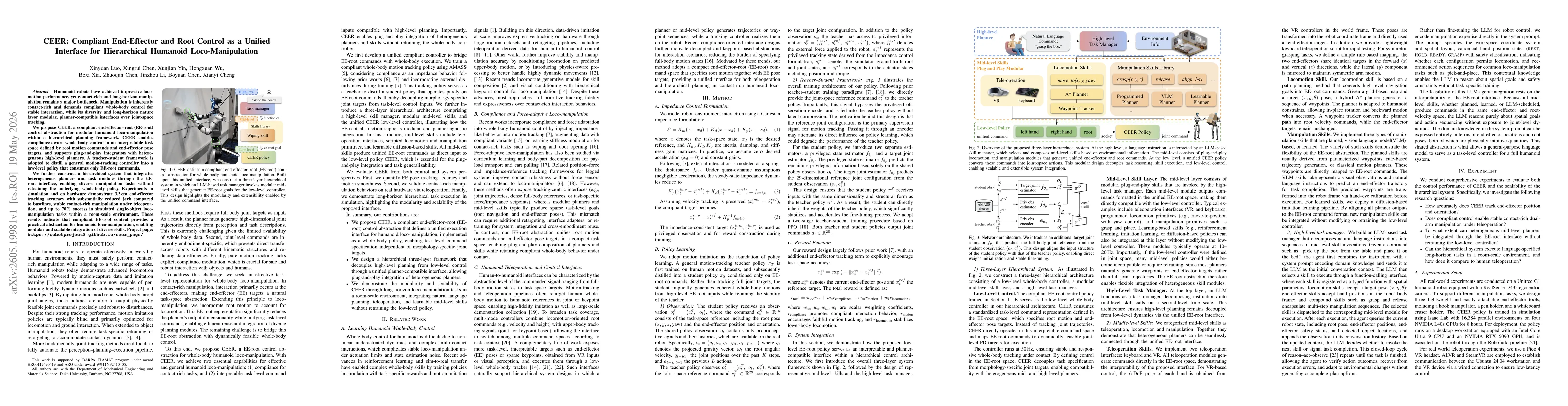 Thumbnail for CEER: Compliant End-Effector and Root Control as a Unified Interface for Hierarchical Humanoid Loco-Manipulation