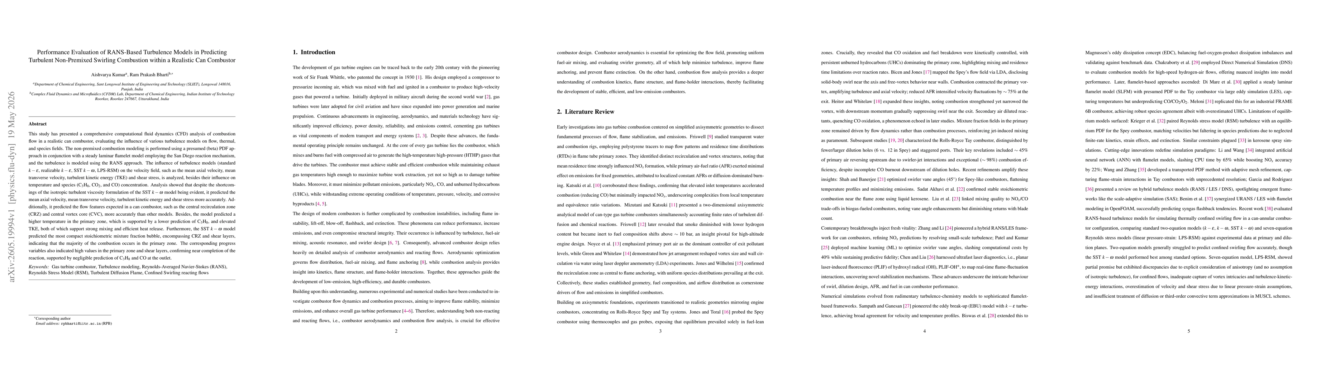 Thumbnail for Performance Evaluation of RANS-Based Turbulence Models in Predicting Turbulent Non-Premixed Swirling Combustion within a Realistic Can Combustor