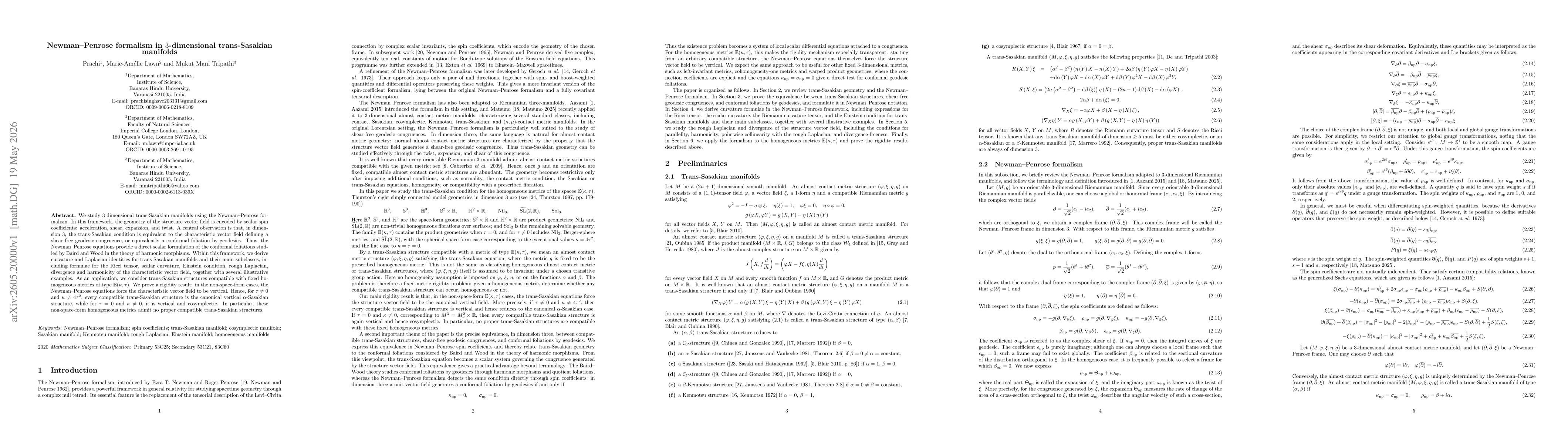 Thumbnail for Newman--Penrose formalism in $3$-dimensional trans-Sasakian manifolds
