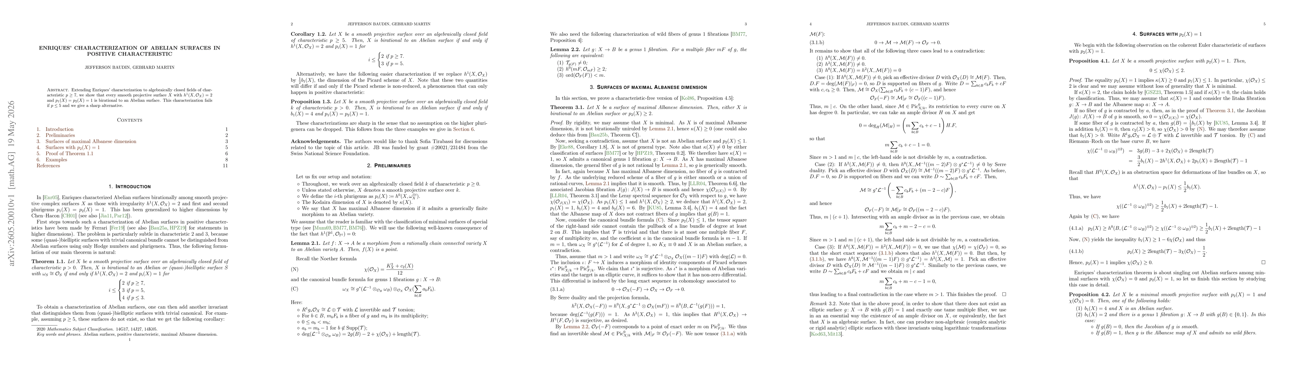 Thumbnail for Enriques' characterization of Abelian surfaces in positive characteristic