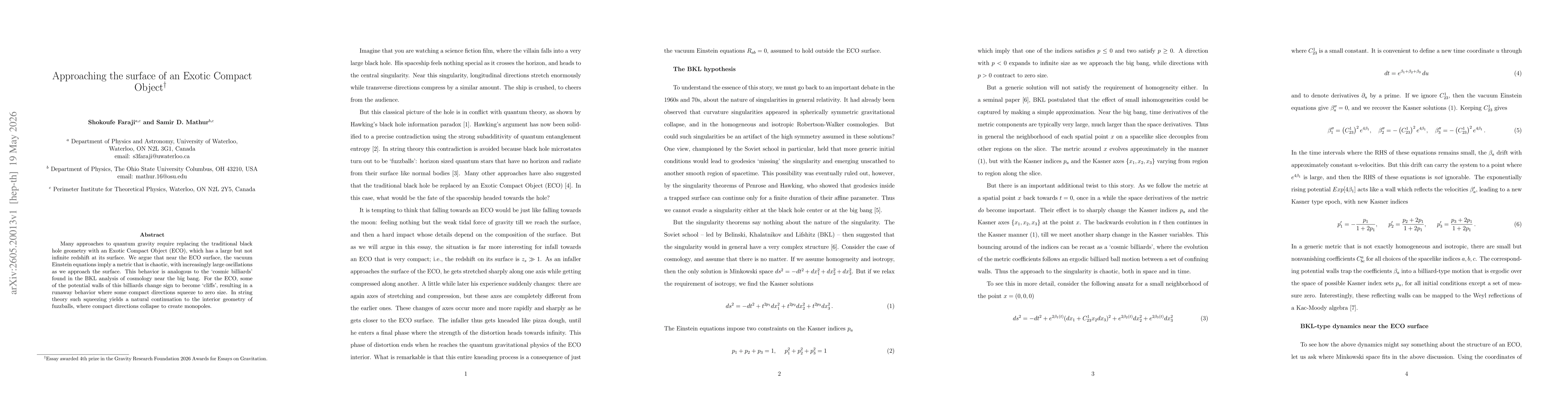 Thumbnail for Approaching the surface of an Exotic Compact Object