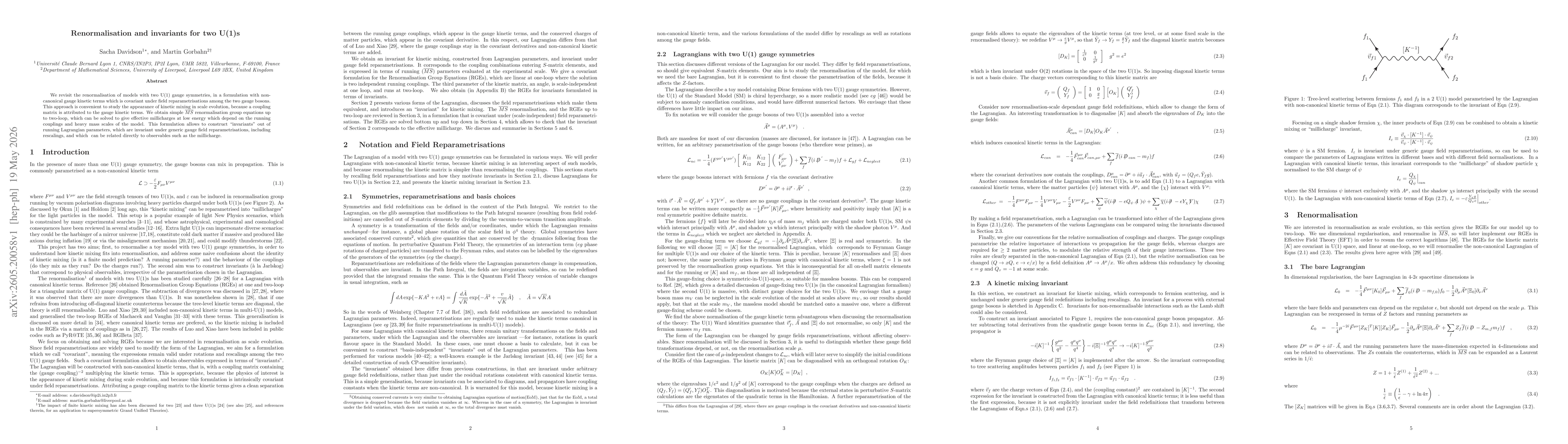Thumbnail for Renormalisation and invariants for two U(1)s