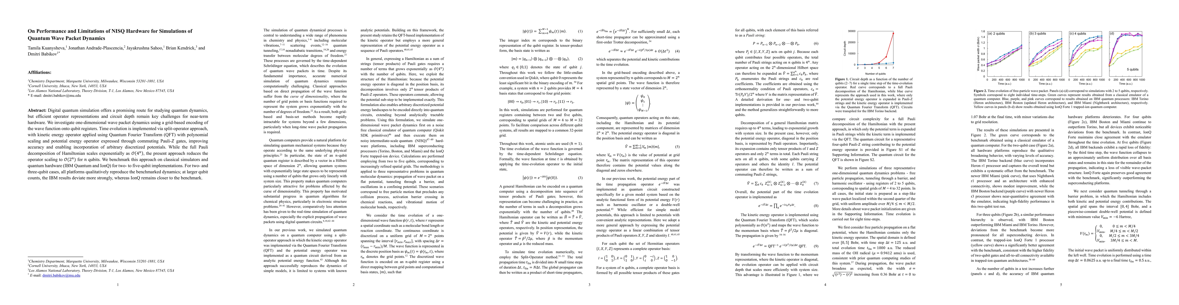 Thumbnail for On Performance and Limitations of NISQ Hardware for Simulations of Quantum Wave Packet Dynamics