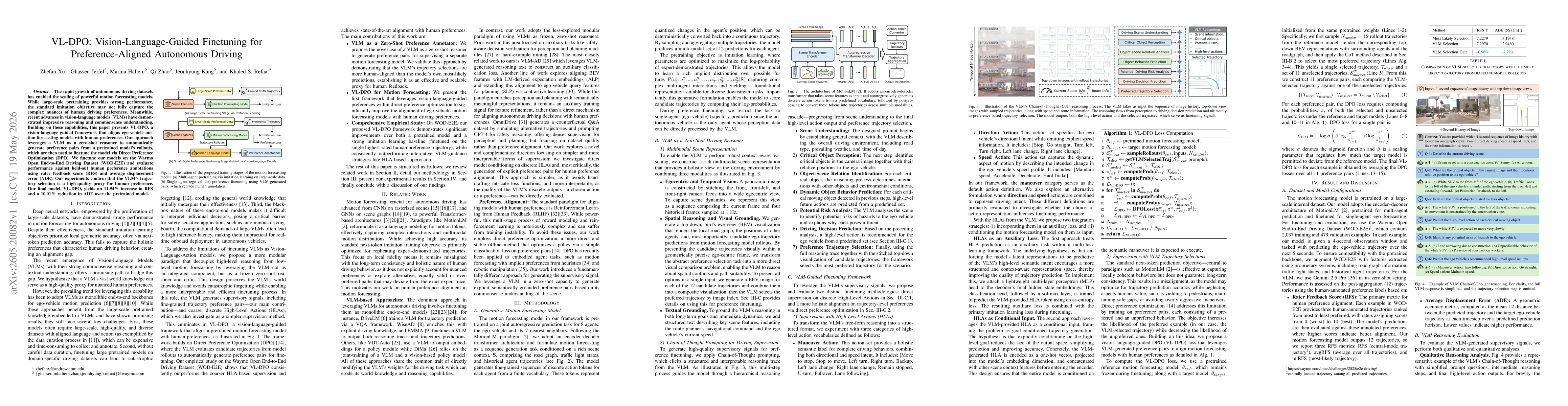 Thumbnail for VL-DPO: Vision-Language-Guided Finetuning for Preference-Aligned Autonomous Driving