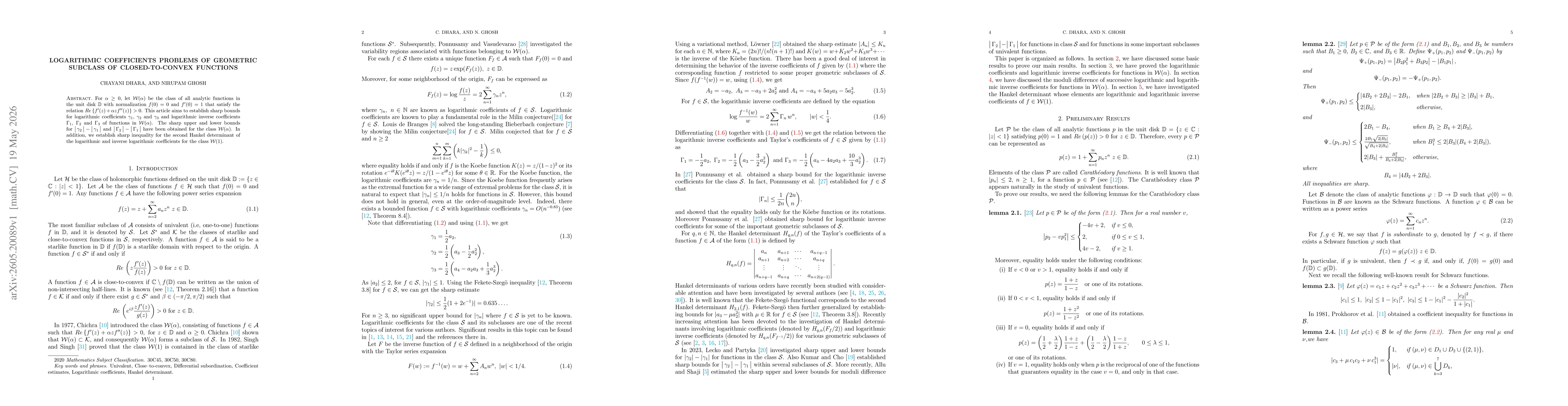 Thumbnail for Logarithmic Coefficients Problems of Geometric Subclass of Closed-to-convex Functions