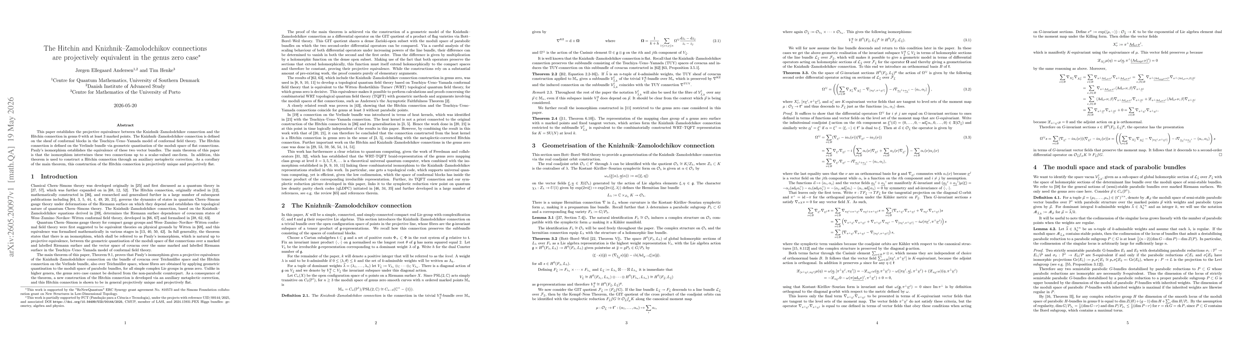 Thumbnail for The Hitchin and Knizhnik-Zamolodchikov connections are projectively equivalent in the genus zero case
