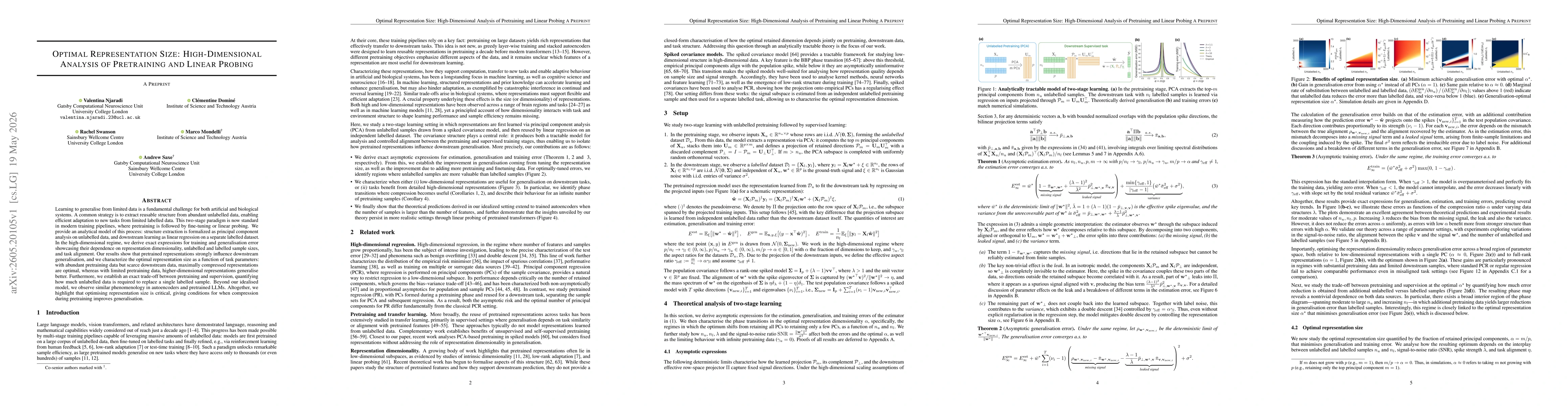 Thumbnail for Optimal Representation Size: High-Dimensional Analysis of Pretraining and Linear Probing