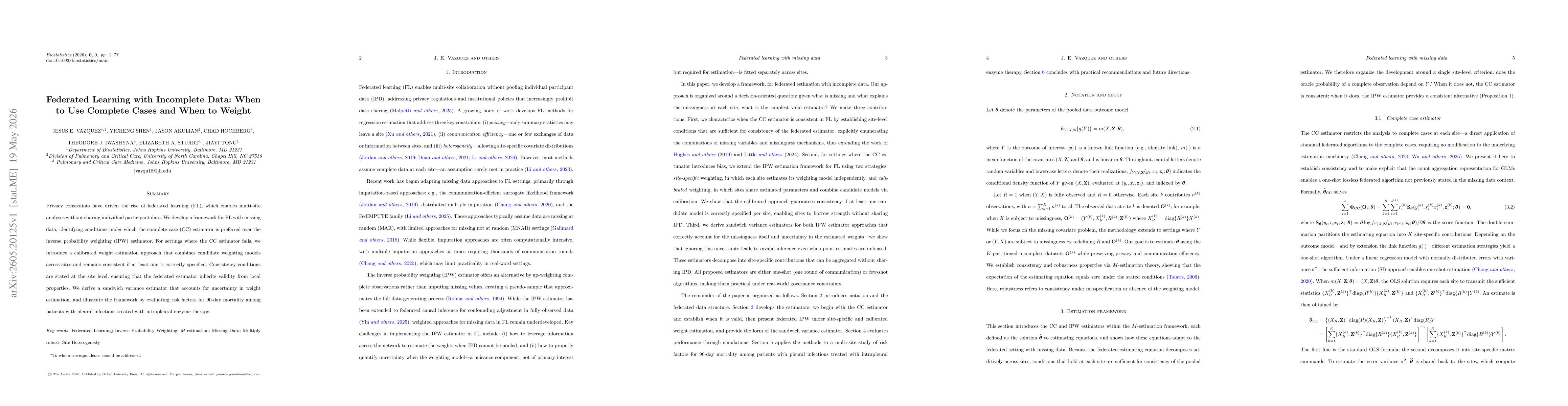 Thumbnail for Federated Learning with Incomplete Data: When to Use Complete Cases and When to Weight