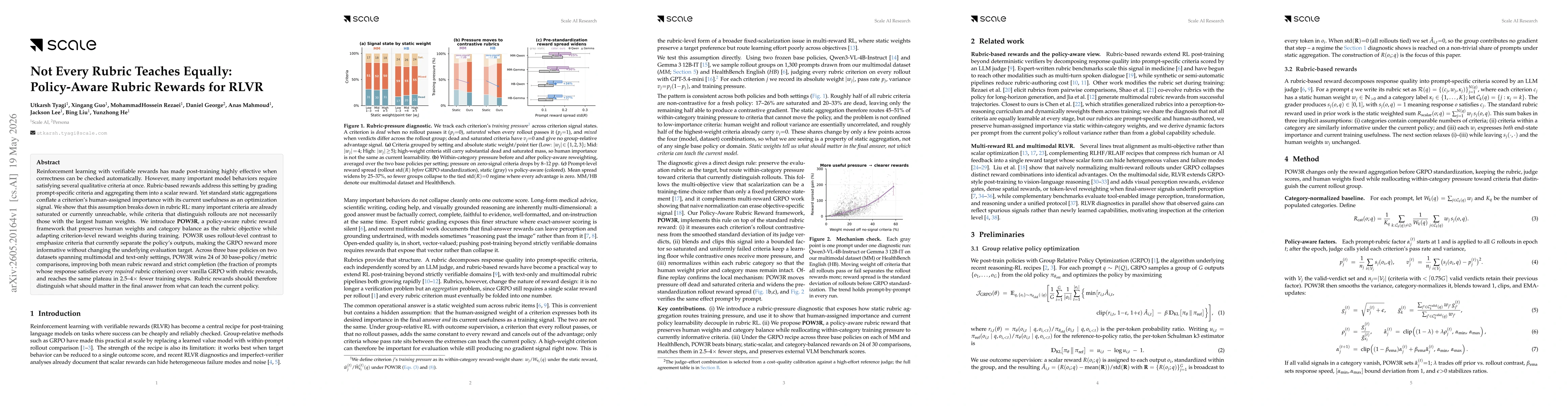 Thumbnail for Not Every Rubric Teaches Equally: Policy-Aware Rubric Rewards for RLVR