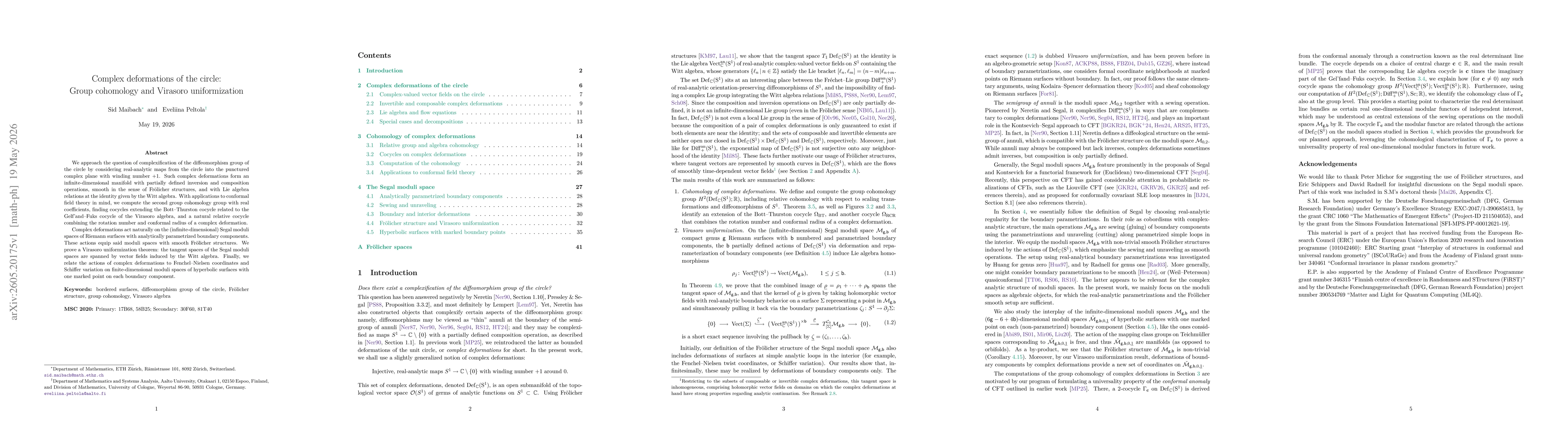 Thumbnail for Complex deformations of the circle: Group cohomology and Virasoro uniformization