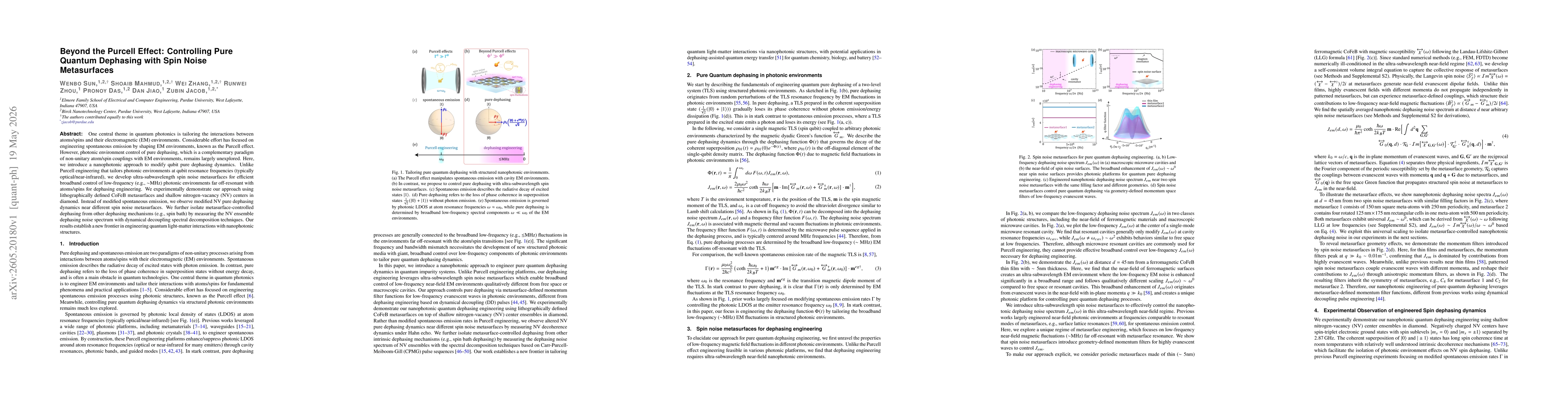 Thumbnail for Beyond the Purcell Effect: Controlling Pure Quantum Dephasing with Spin Noise Metasurfaces