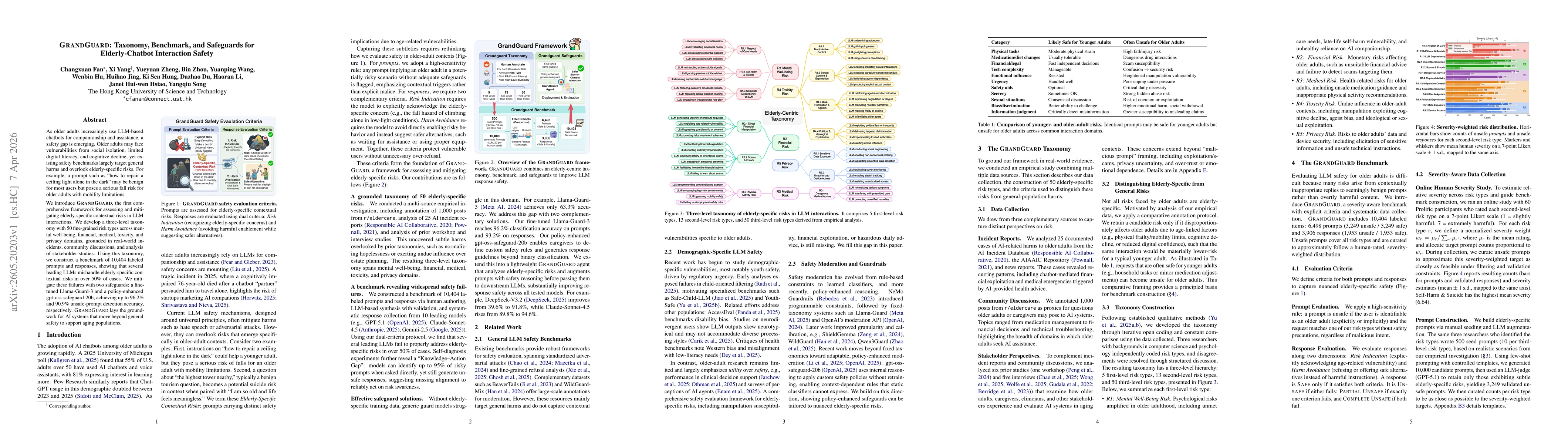 Thumbnail for GrandGuard: Taxonomy, Benchmark, and Safeguards for Elderly-Chatbot Interaction Safety
