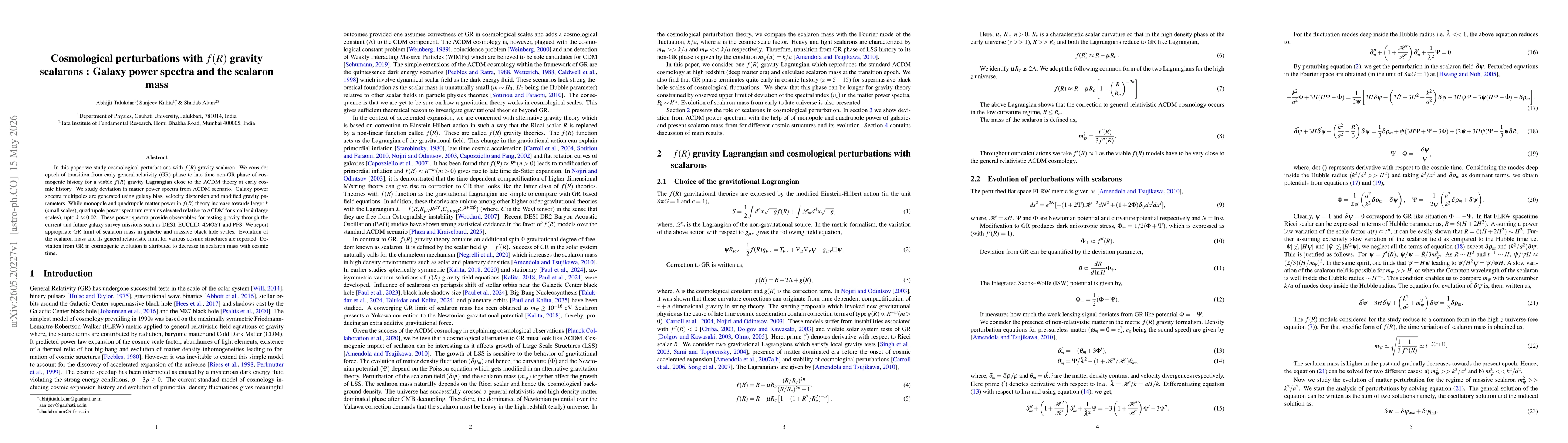 Thumbnail for Cosmological perturbations with $f(R)$ gravity scalarons : Galaxy power spectra and the scalaron mass