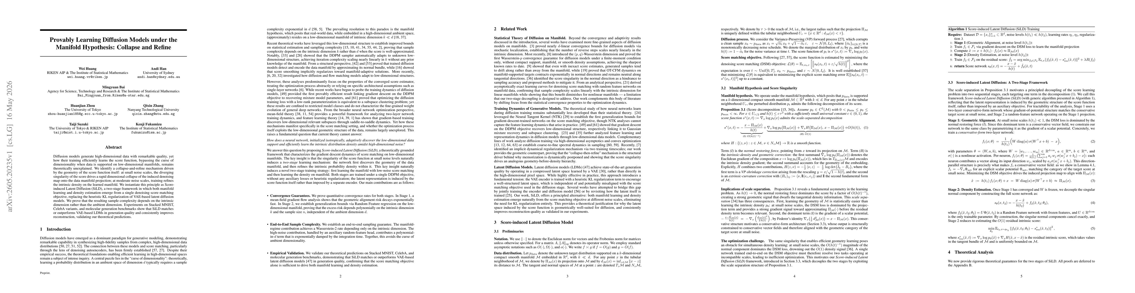 Thumbnail for Provably Learning Diffusion Models under the Manifold Hypothesis: Collapse and Refine