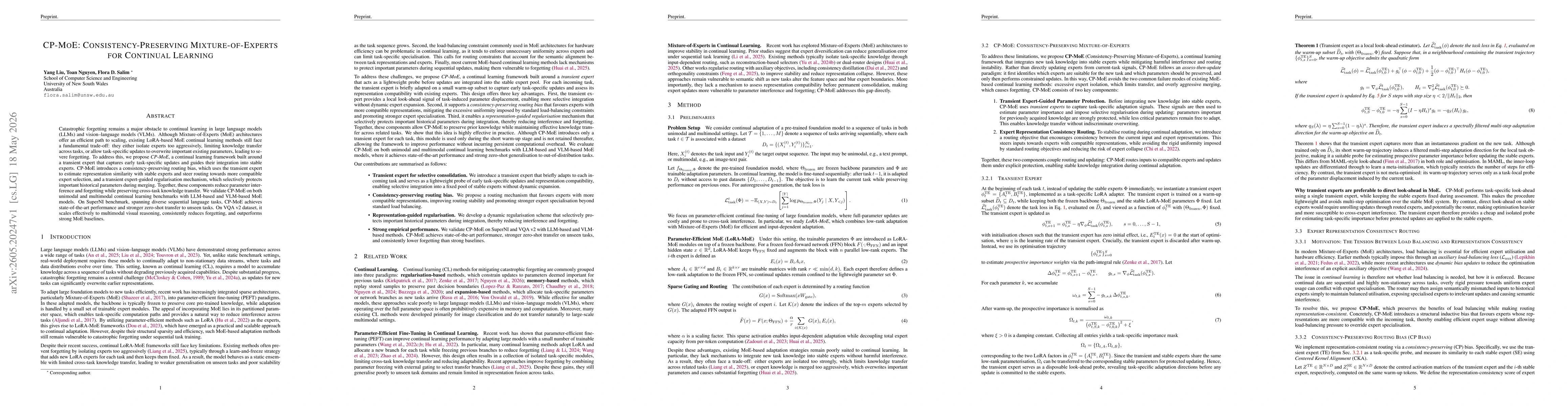Thumbnail for CP-MoE: Consistency-Preserving Mixture-of-Experts for Continual Learning