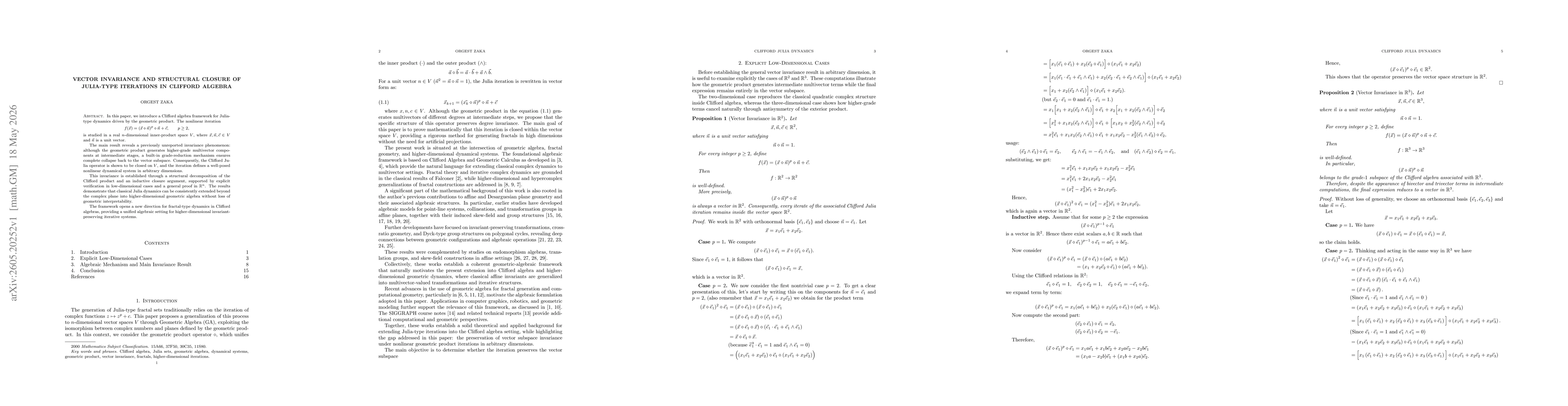 Thumbnail for Vector Invariance and Structural Closure of Julia-Type Iterations in Clifford Algebra