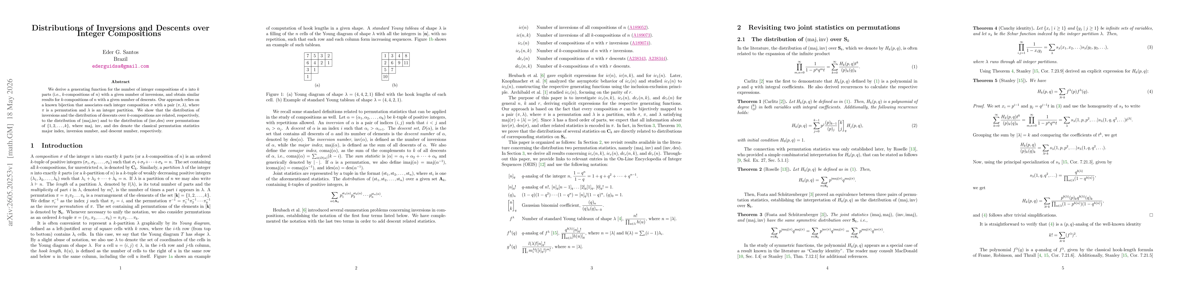 Thumbnail for Distributions of Inversions and Descents over Integer Compositions