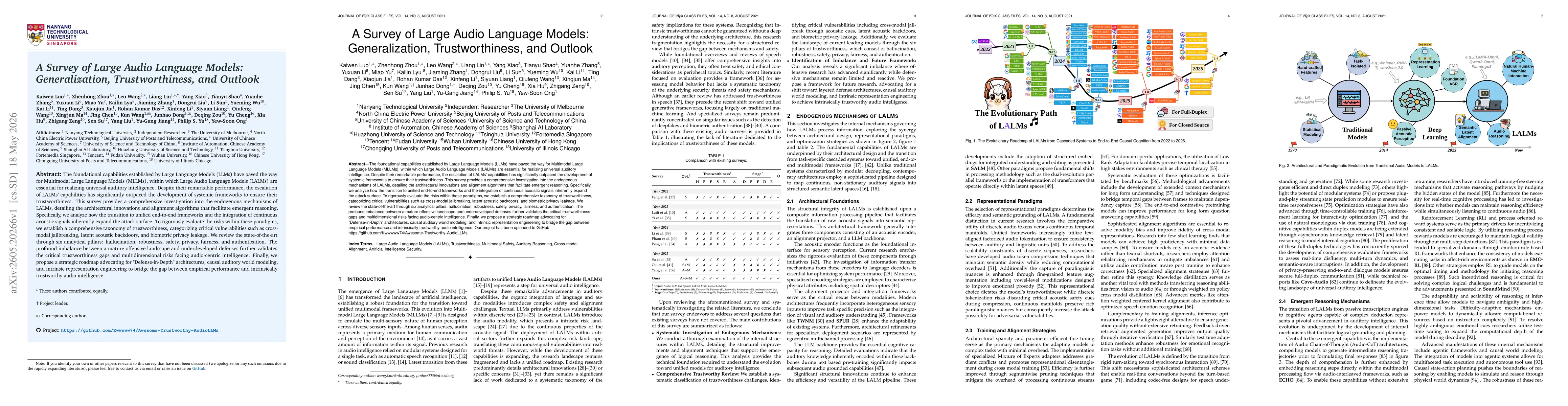 Thumbnail for A Survey of Large Audio Language Models: Generalization, Trustworthiness, and Outlook