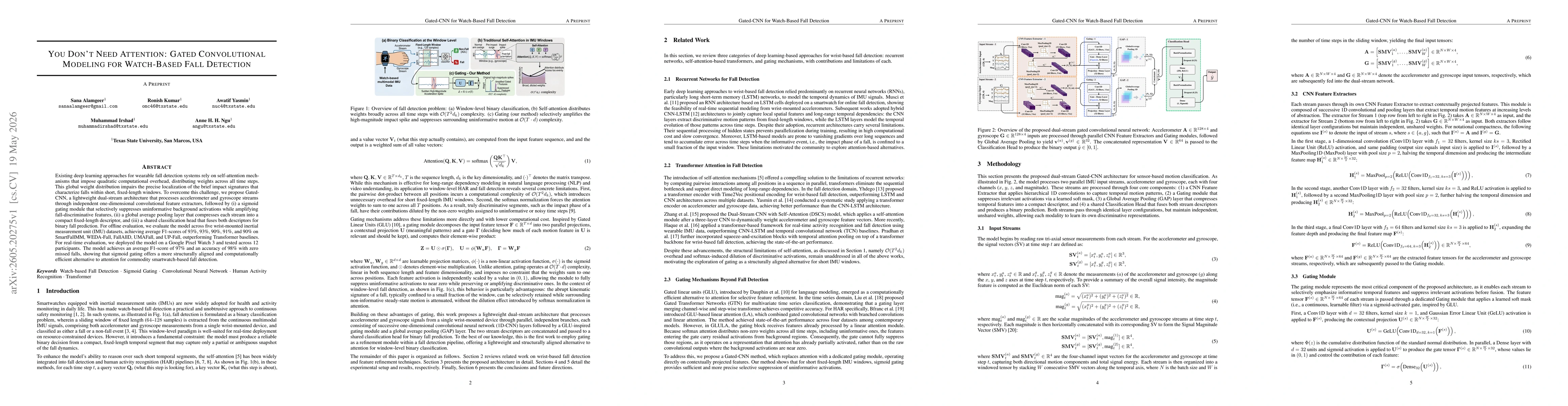 Thumbnail for You Don't Need Attention: Gated Convolutional Modeling for Watch-Based Fall Detection