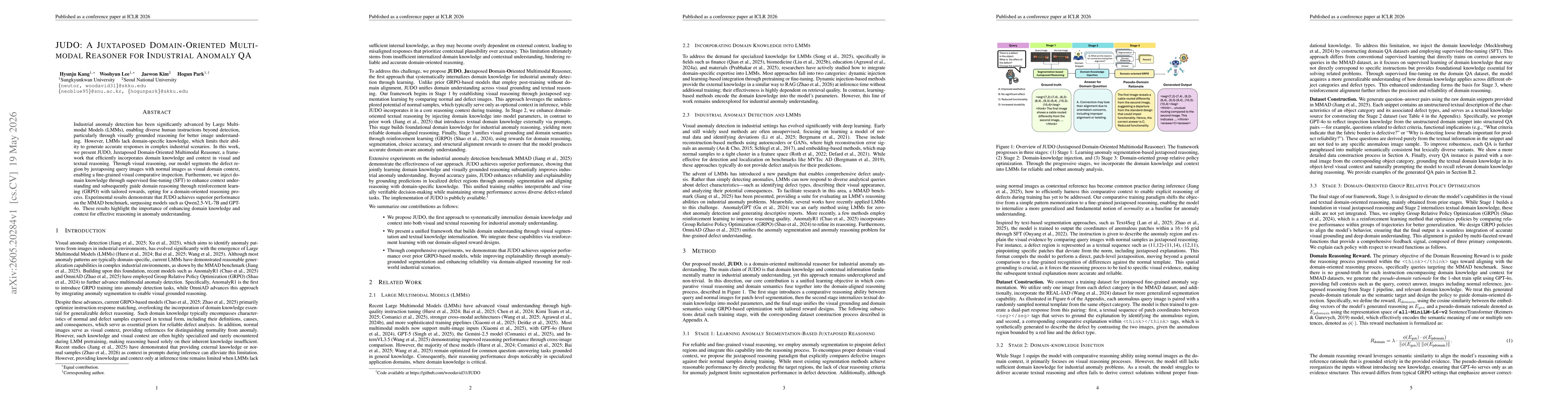 Thumbnail for JUDO: A Juxtaposed Domain-Oriented Multimodal Reasoner for Industrial Anomaly QA