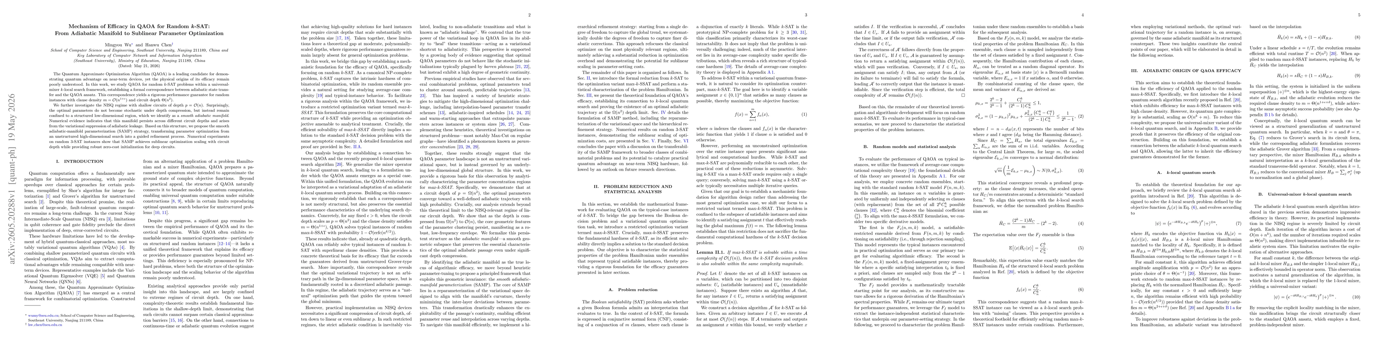 Thumbnail for Mechanism of Efficacy in QAOA for Random k-SAT: From Adiabatic Manifold to Sublinear Parameter Optimization