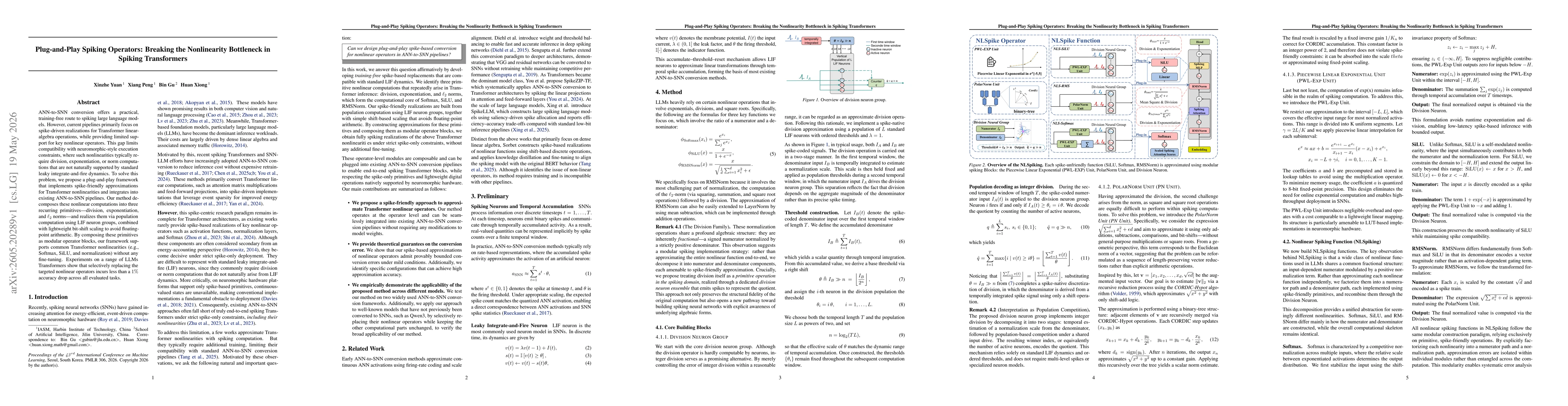 Thumbnail for Plug-and-Play Spiking Operators: Breaking the Nonlinearity Bottleneck in Spiking Transformers