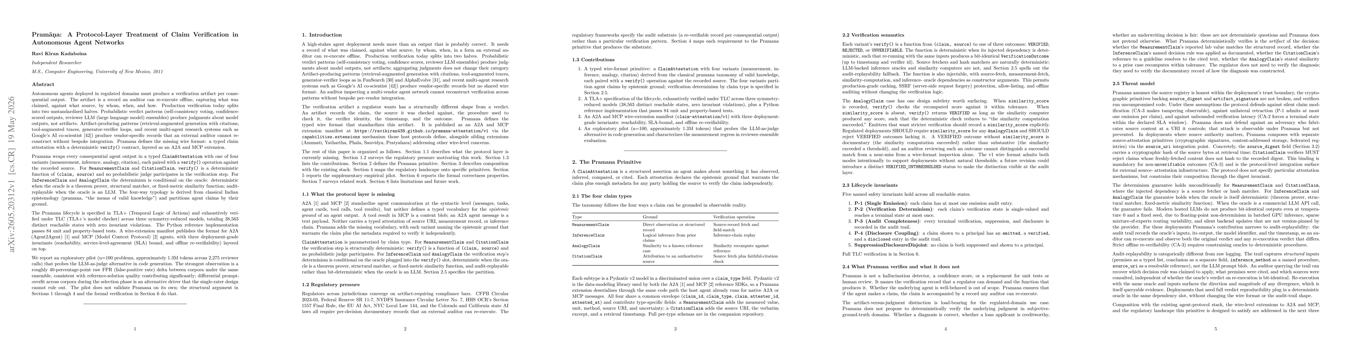 Thumbnail for Pramana: A Protocol-Layer Treatment of Claim Verification in Autonomous Agent Networks
