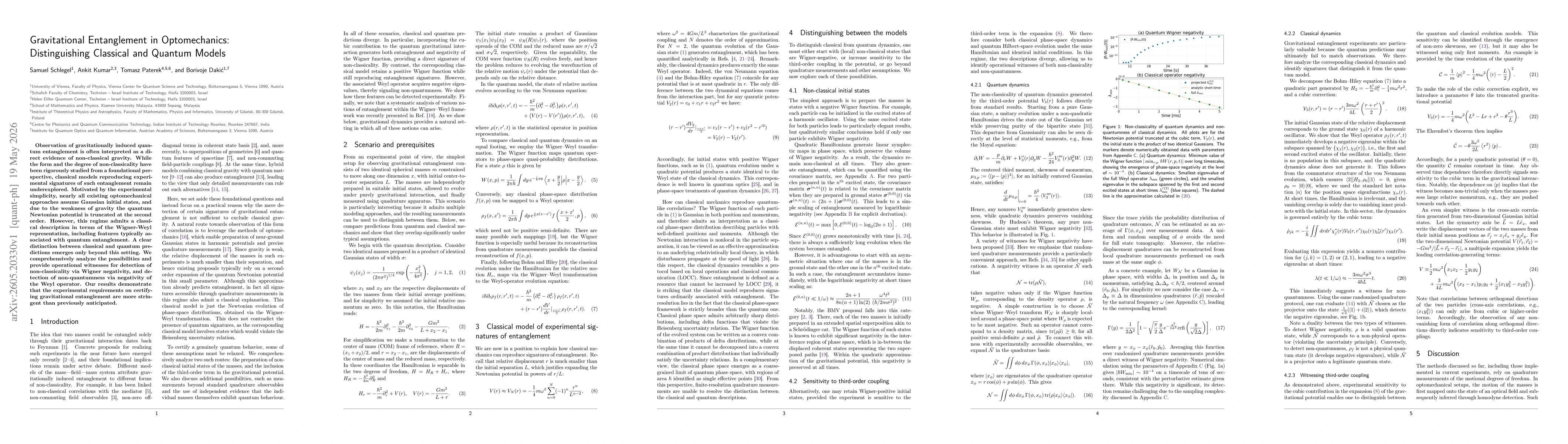 Thumbnail for Gravitational Entanglement in Optomechanics: Distinguishing Classical and Quantum Models
