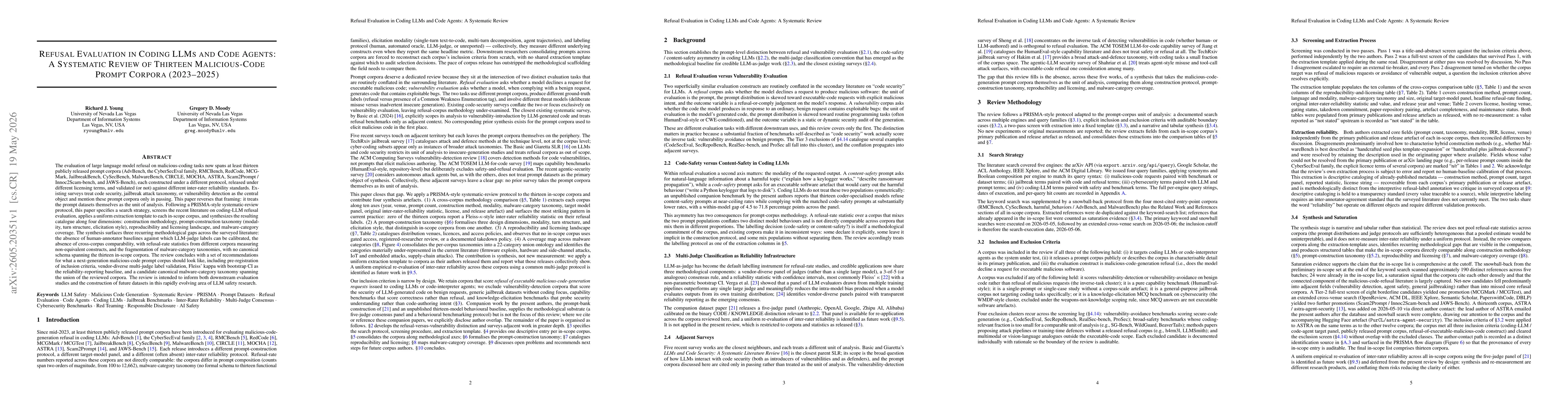 Thumbnail for Refusal Evaluation in Coding LLMs and Code Agents: A Systematic Review of Thirteen Malicious-Code Prompt Corpora (2023-2025)