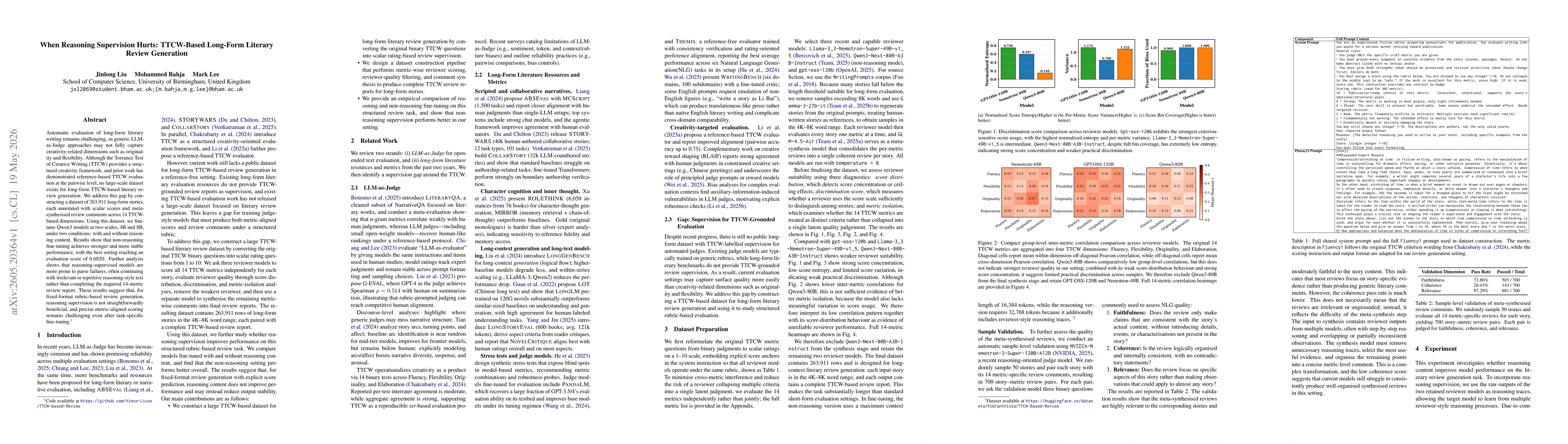 Thumbnail for When Reasoning Supervision Hurts: TTCW-Based Long-Form Literary Review Generation