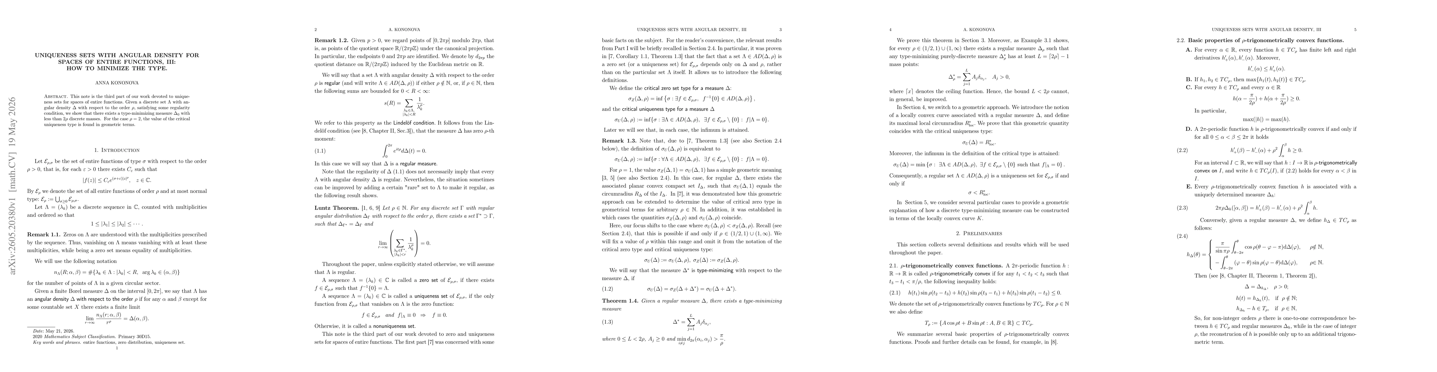 Thumbnail for Uniqueness sets with angular density for spaces of entire functions, III: how to minimize the type