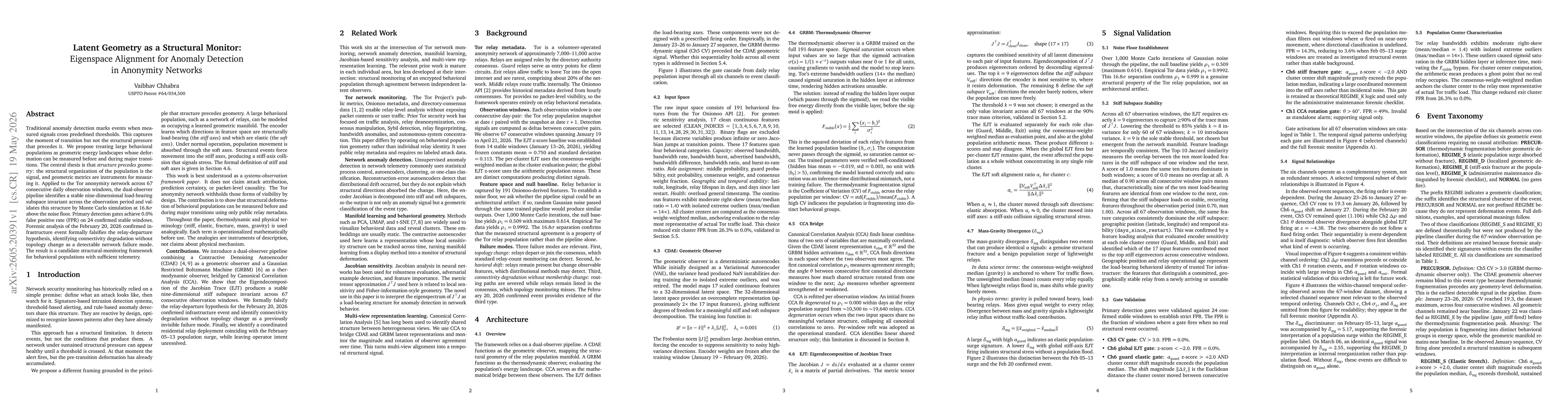 Thumbnail for Latent Geometry as a Structural Monitor: Eigenspace Alignment for Anomaly Detection in Anonymity Networks