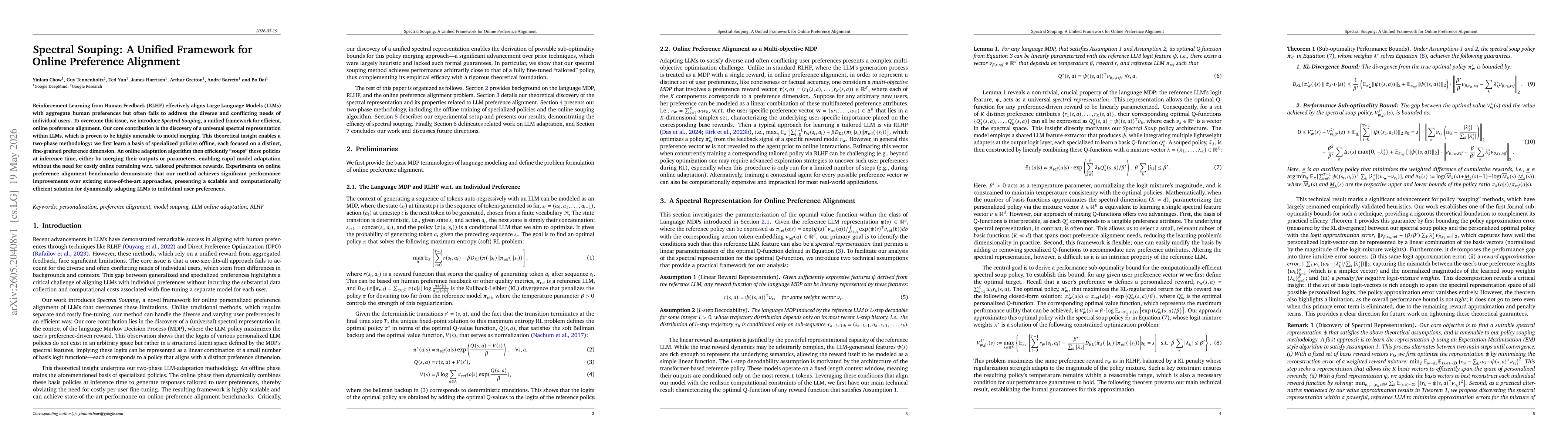 Thumbnail for Spectral Souping: A Unified Framework for Online Preference Alignment