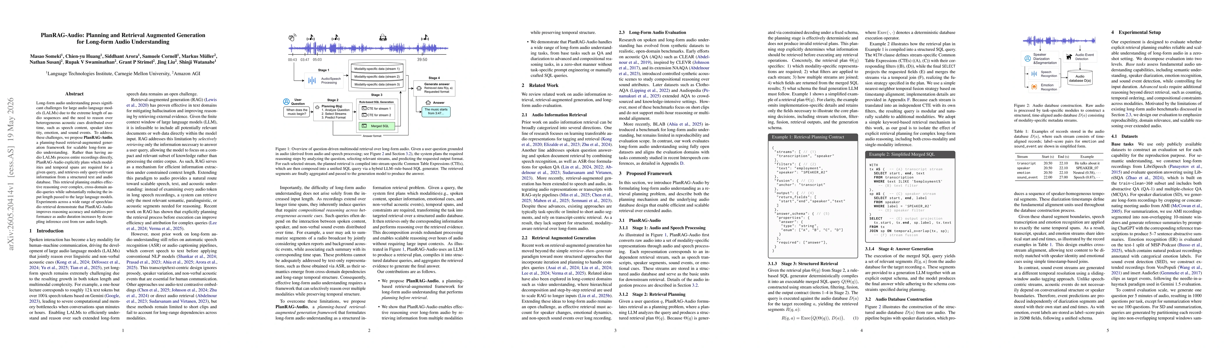 Thumbnail for PlanRAG-Audio: Planning and Retrieval Augmented Generation for Long-form Audio Understanding