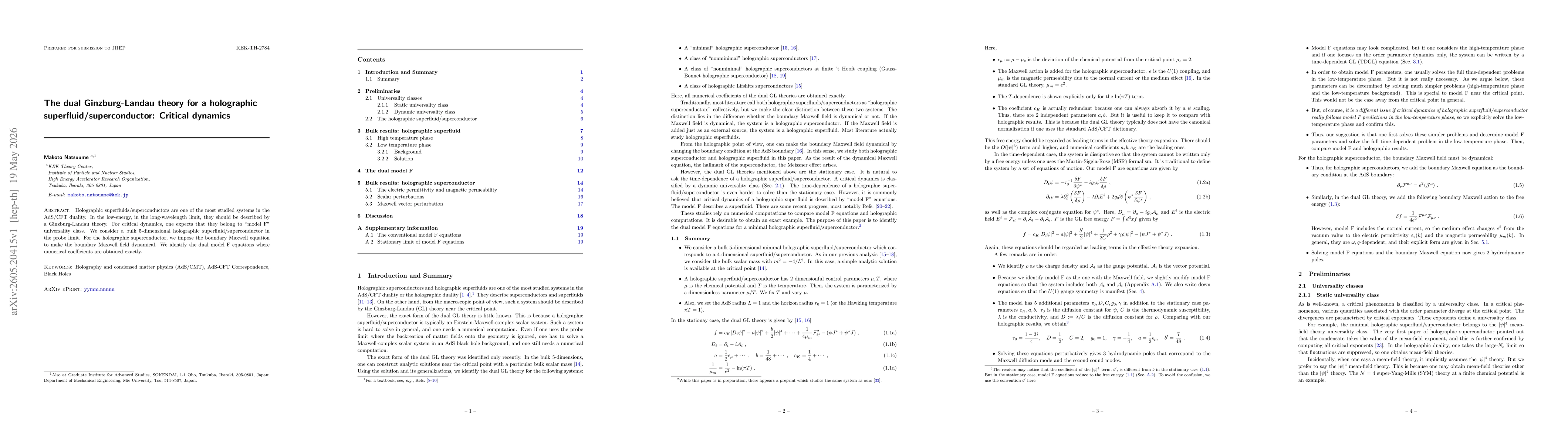 Thumbnail for The dual Ginzburg-Landau theory for a holographic superfluid/superconductor: Critical dynamics