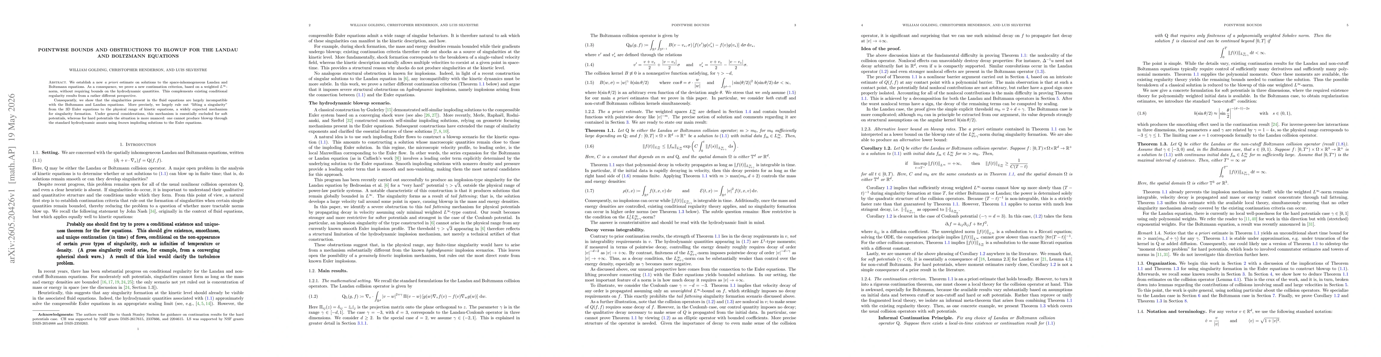 Thumbnail for Pointwise bounds and obstructions to blowup for the Landau and Boltzmann equations