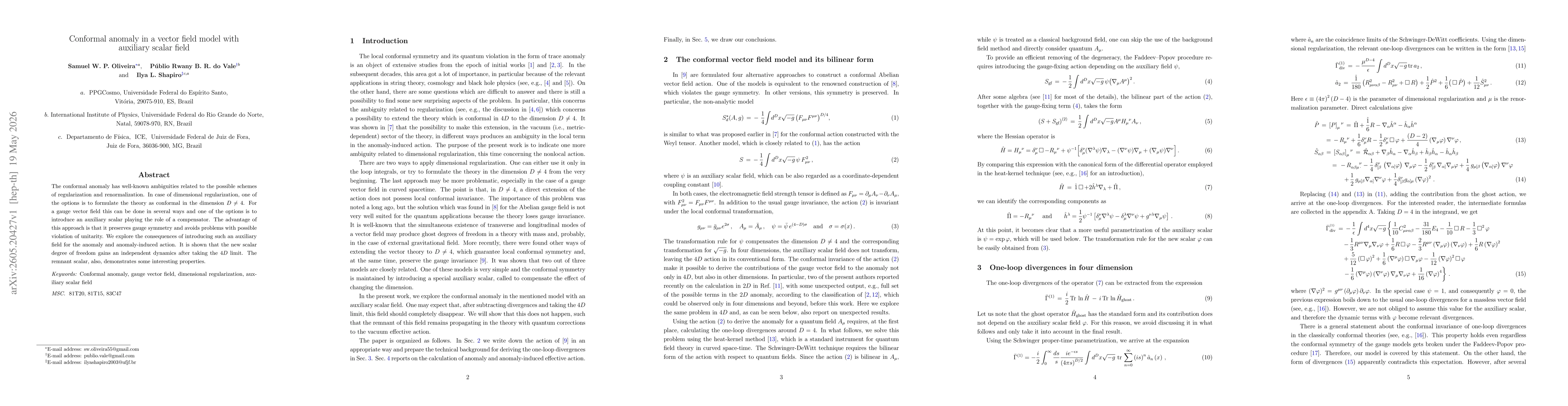 Thumbnail for Conformal anomaly in a vector field model with auxiliary scalar field