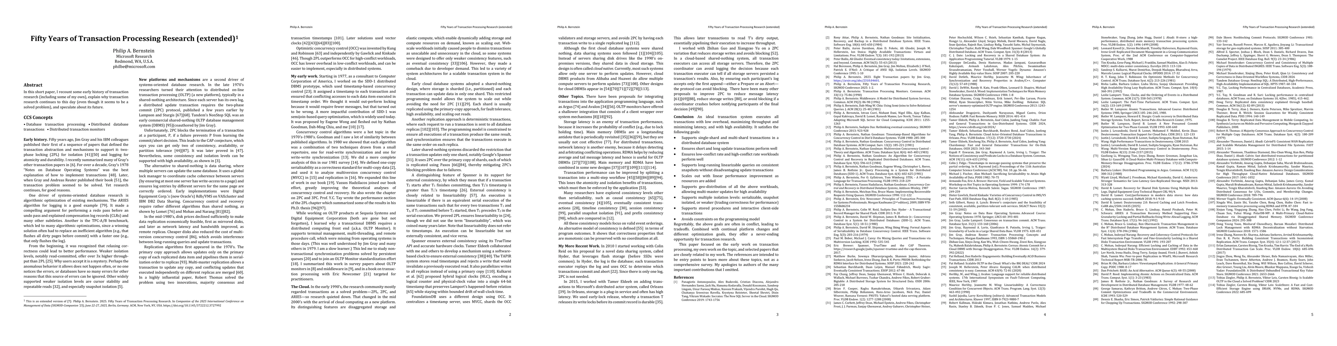 Thumbnail for Fifty Years of Transaction Processing Research (extended)