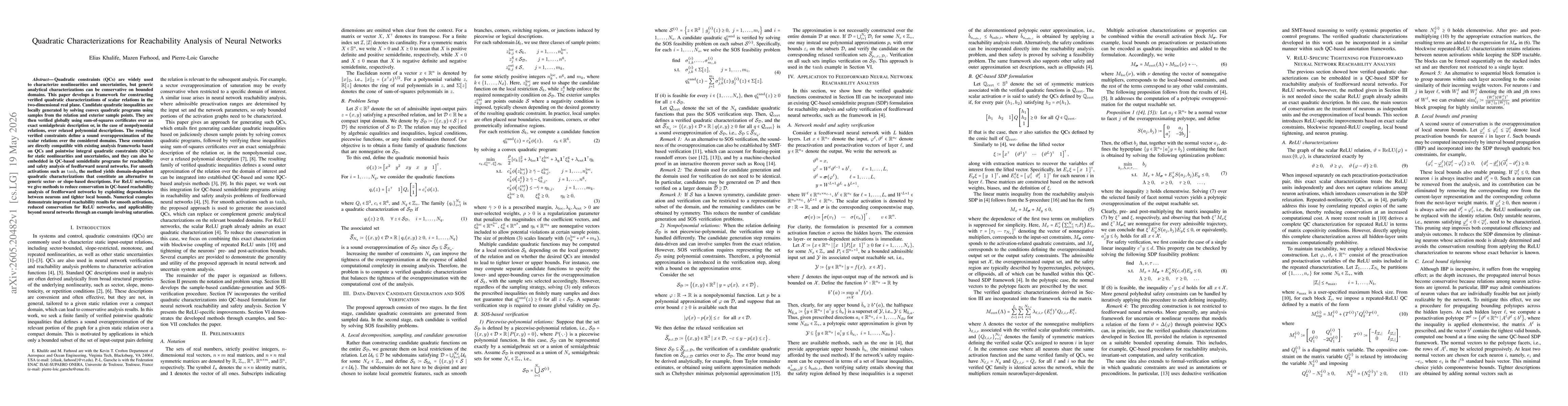 Thumbnail for Quadratic Characterizations for Reachability Analysis of Neural Networks