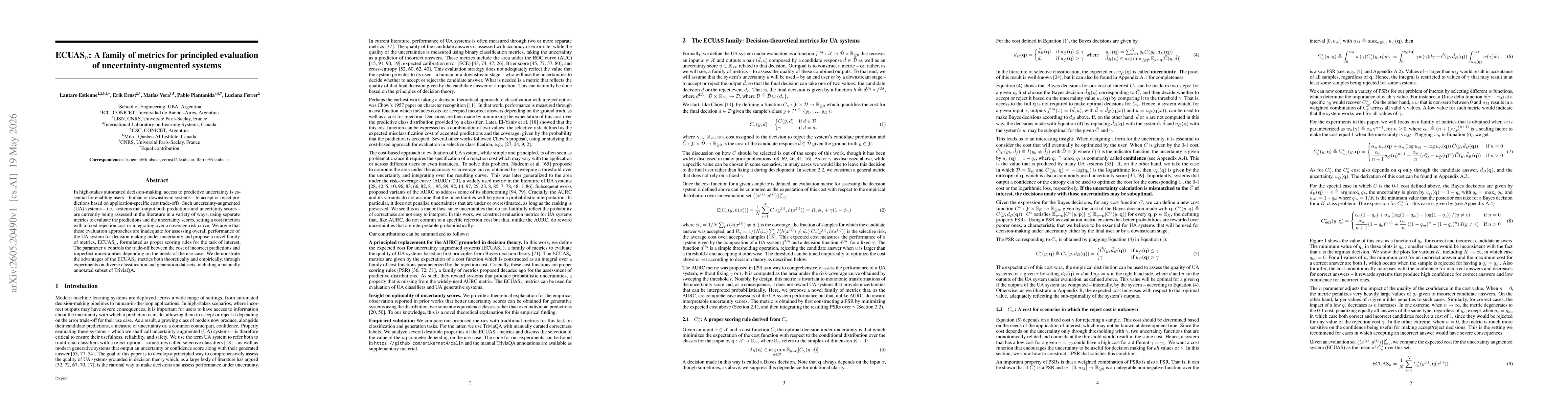 Thumbnail for $ECUAS_n$: A family of metrics for principled evaluation of uncertainty-augmented systems