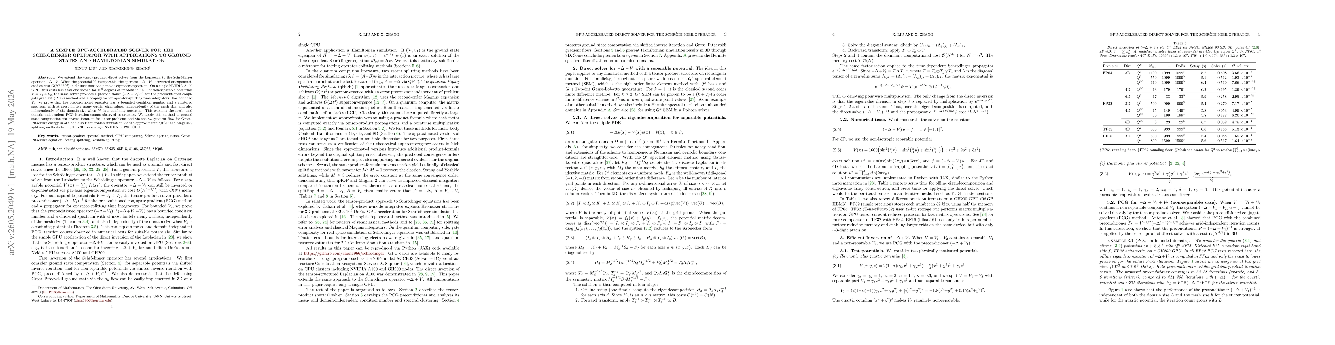Thumbnail for A Simple GPU-Accelerated Solver for the Schrödinger Operator with Applications to Ground States and Hamiltonian Simulation