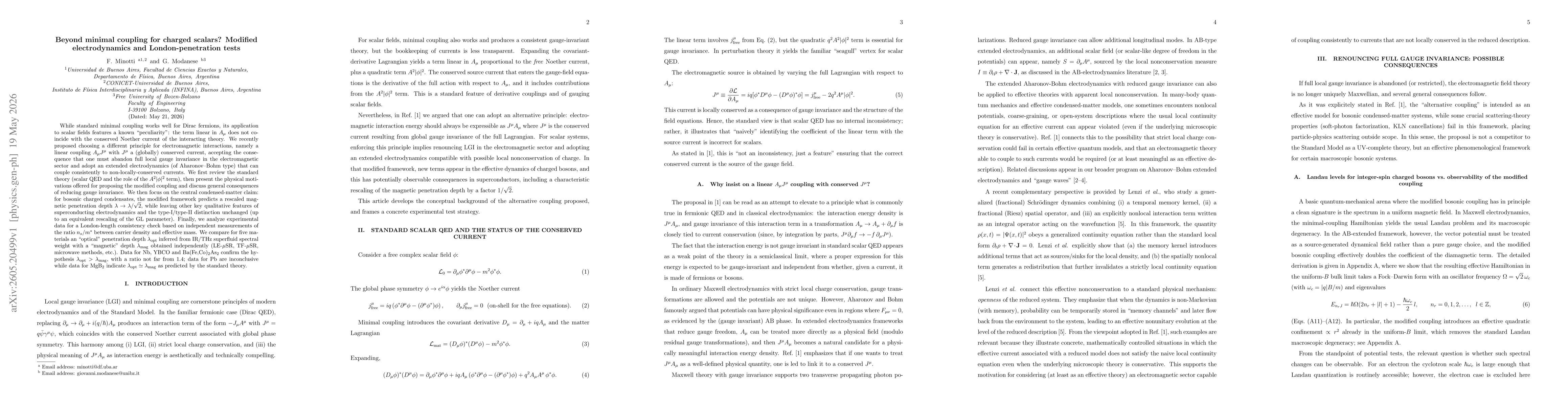 Thumbnail for Beyond minimal coupling for charged scalars? Modified electrodynamics and London-penetration tests