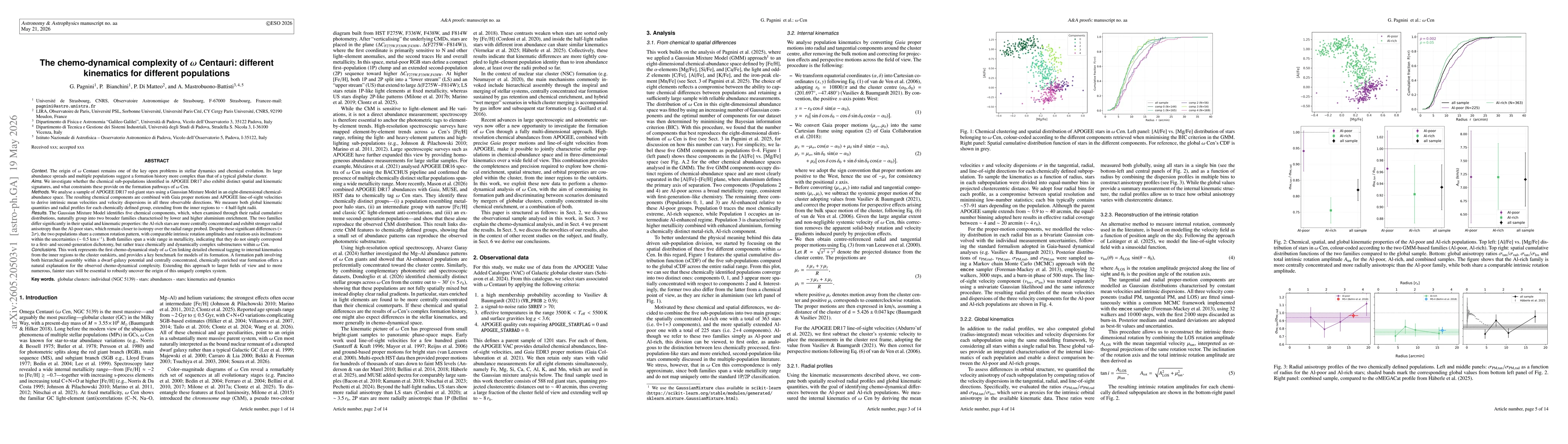 Thumbnail for The chemo-dynamical complexity of ω Centauri: different kinematics for different populations