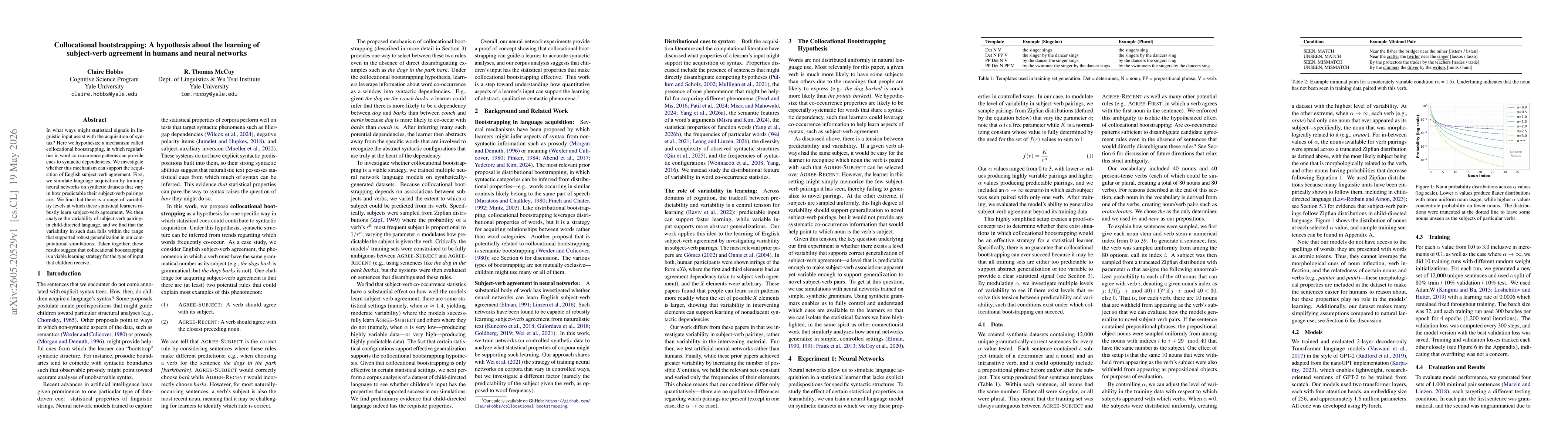 Thumbnail for Collocational bootstrapping: A hypothesis about the learning of subject-verb agreement in humans and neural networks