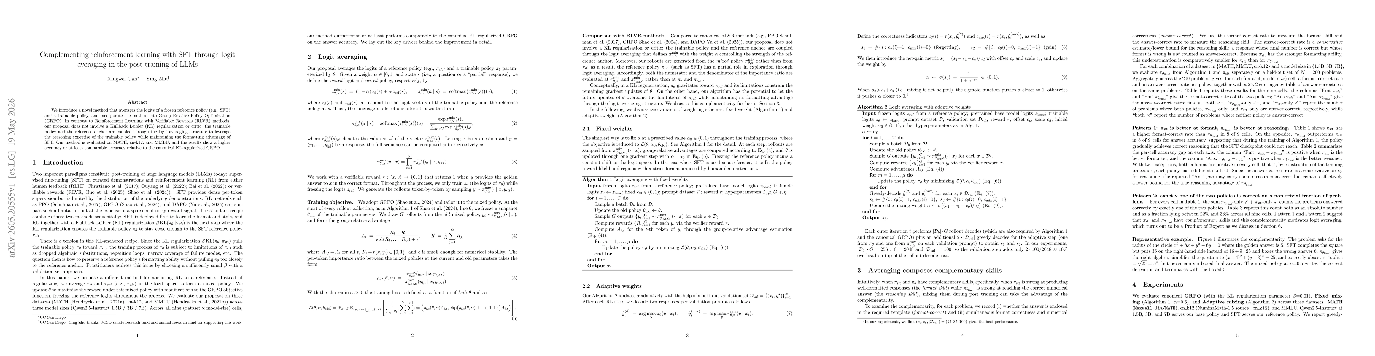 Thumbnail for Complementing reinforcement learning with SFT through logit averaging in the post training of LLMs