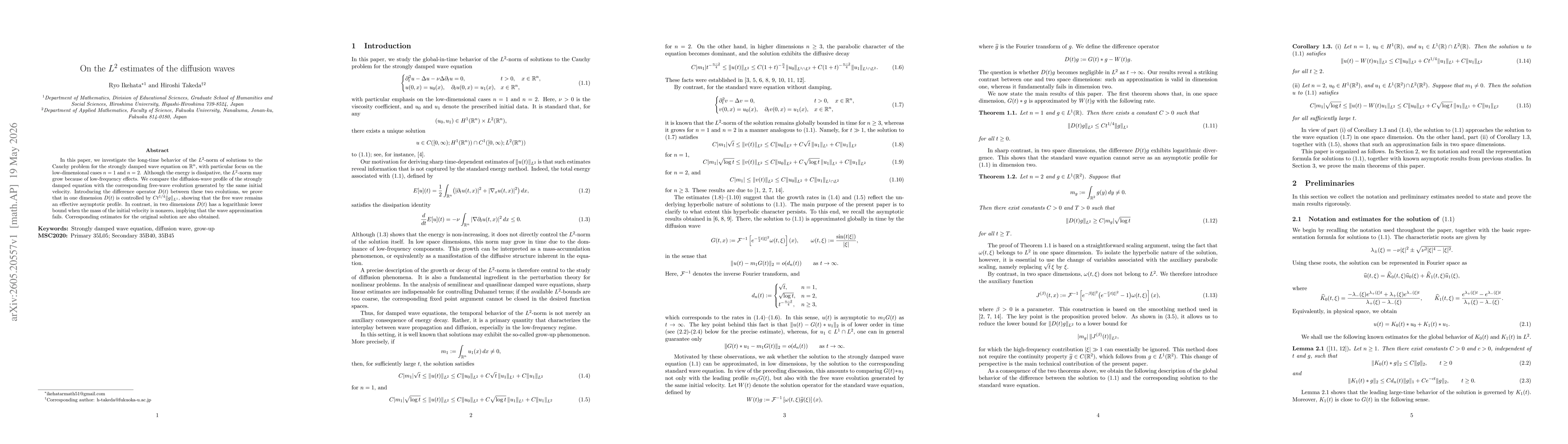 Thumbnail for On the $L^{2}$ estimates of the diffusion waves