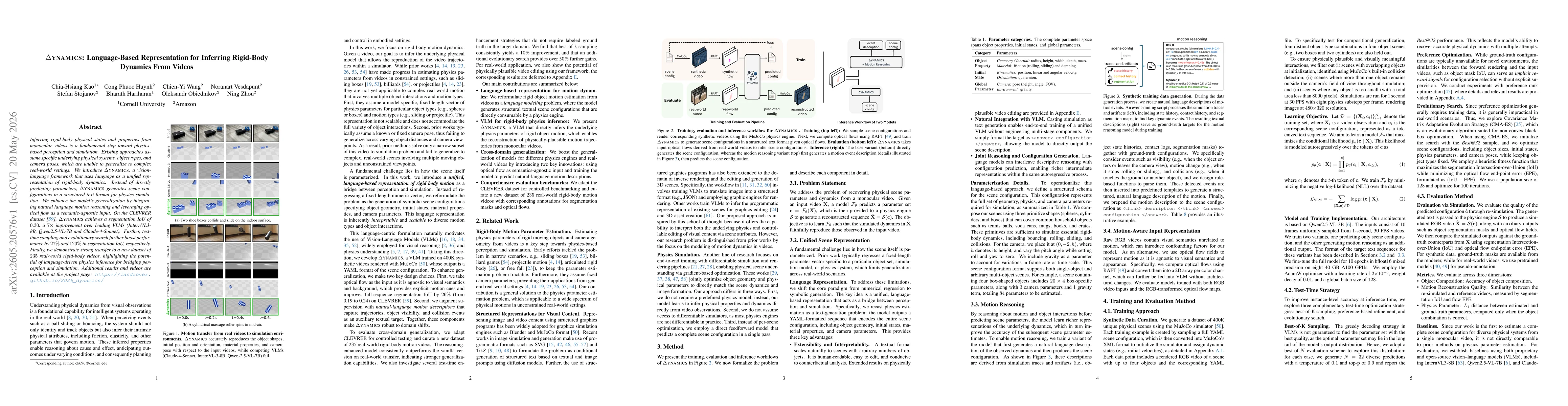 Thumbnail for $Δ$ynamics: Language-Based Representation for Inferring Rigid-Body Dynamics From Videos